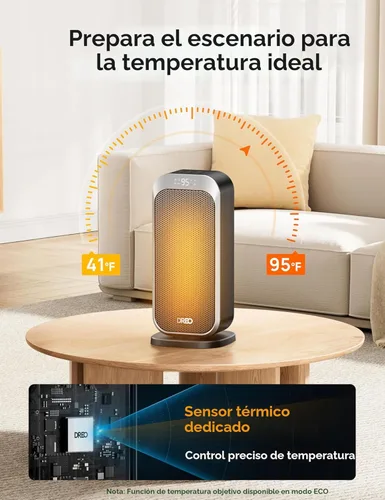 Miniatura 7 de Dreo Calentador de espacio silencioso, calentadores portátiles de 1500 W para uso en interiores con control remoto, oscilación de 70°, cerámica PTC
