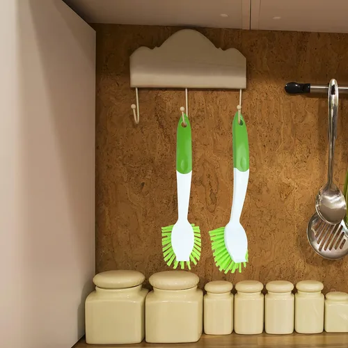Miniatura 6 de Paquete de 2 cepillos de cocina verde para limpiar platos, ollas, fregadero y baño con mango largo cómodo