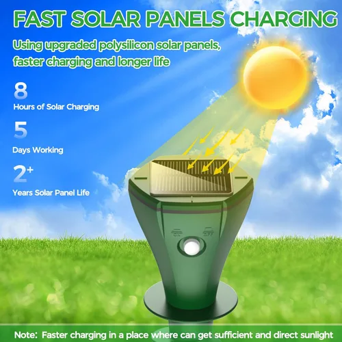 Miniatura 5 de Repelente de topos alimentado por energía solar, repelente de topos, repelente de marmotas para exteriores, repelente ultrasónico impermeable IP65