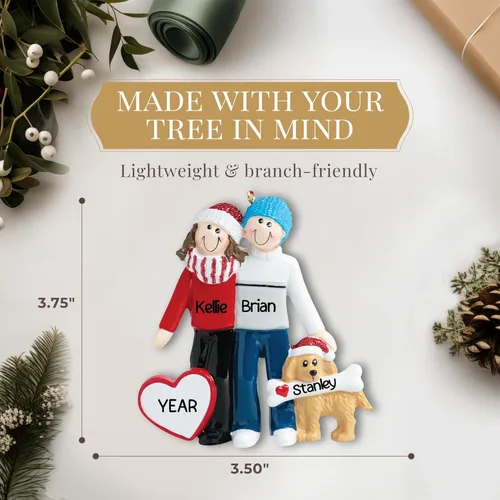 Miniatura 4 de Adorno personalizado para pareja con perro 2026 24 horas, grabado con láser, familia de 2 adornos de Navidad para árbol Regalo personalizado