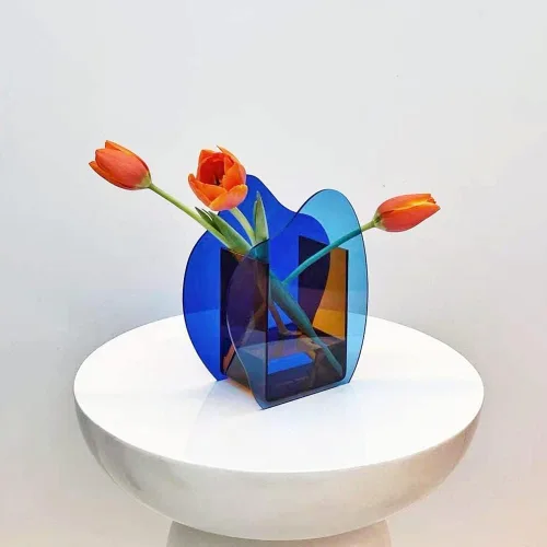 Jarrón de acrílico para brochas de maquillaje, elegante y moderno diseño contemporáneo para decoración de boda en el hogar, oficina, boda (azul,