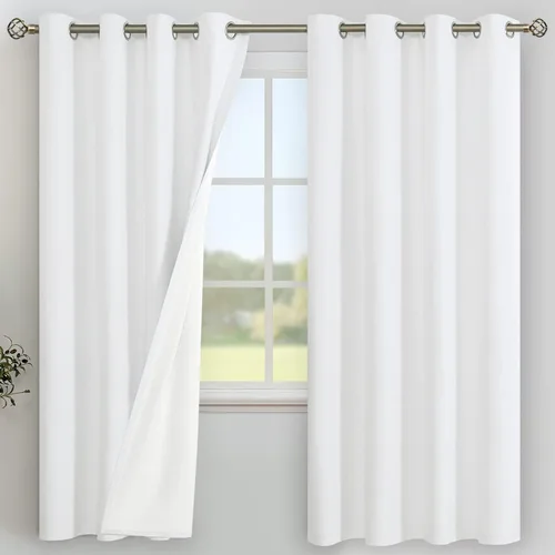 Miniatura 54 de YoungsTex - Cortinas de lino beige 100% opacas para dormitorio de 63 pulgadas de largo, cortinas cortas con aislamiento térmico y ojales