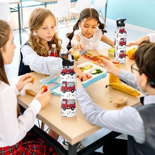 Miniatura 6 de Kids Water Bottle with Straw for School 20 Oz, Kids Water Bottle Stainless Steel for Travel or School, BPA-Free, Cartoon Fire Trucks