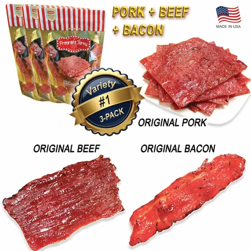 Miniatura 2 de VP #1 Carne seca de cerdo 12 onzas (sabor original de cerdo 4 onzas, sabor original de carne de 4 onzas, sabor original tocino de 4 onzas). *A