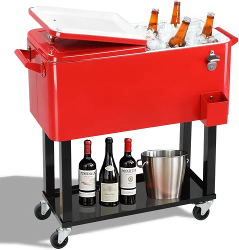 Miniatura 13 de Outvita Hielera Rodante de 80 Cuartos, Enfriador Portátil de Bebidas para Bar con Bandeja Colectora, Bandeja de Almacenamiento Inferior y Gris-oscuro