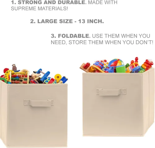 Miniatura 7 de Contenedores de almacenamiento de cubo de 13 pulgadas, paquete de 2 unidades, grandes, con asas dobles, plegables, contenedores de tela de 13 x 13