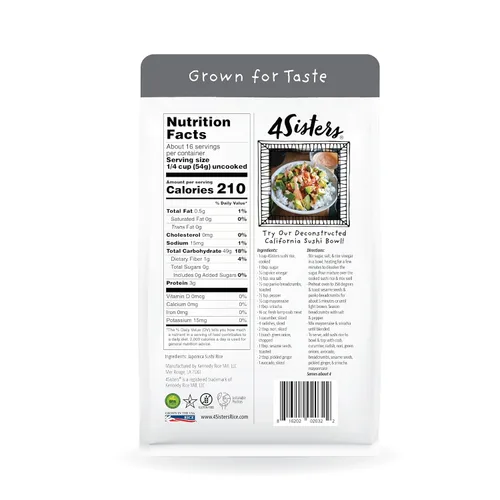 Miniatura 2 de 4Sisters - Auténtico arroz japonés de sushi de grano corto - Cultivado de forma sostenible - Propiedad de mujeres - De la granja a la mesa - 2 libras