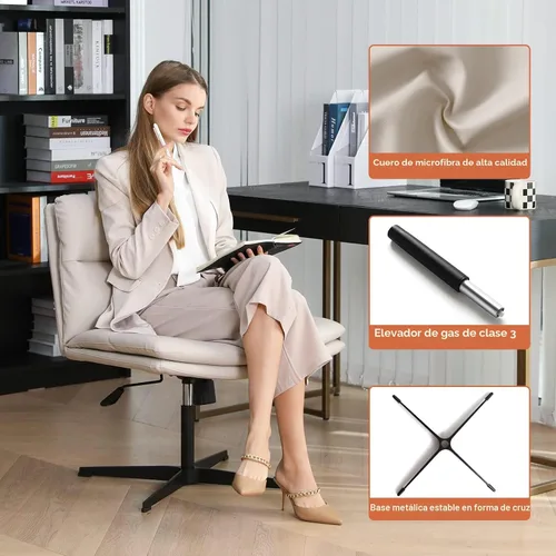 Miniatura 8 de EMIAH Silla de escritorio de oficina sin ruedas, acolchada en PU, con respaldo medio ergonómico para el hogar, silla de computadora cómoda