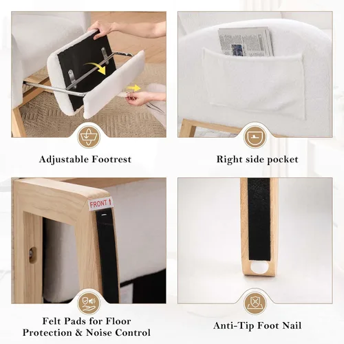 Miniatura 3 de Mecedora de lactancia de 40 pulgadas, sillas de guardería con reposapiés ajustable, respaldo alto, sillón tapizado con bolsillos laterales, mecedora