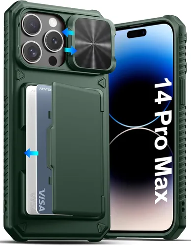 Miniatura 55 de ATATOO Funda para iPhone 17, tarjetero integrado (almacena 3-5 tarjetas) y funda para cámara deslizante y bloqueo RFID, protección de grado militar