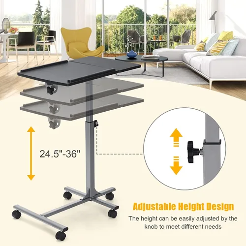 Miniatura 6 de Tangkula Escritorio para laptop sobre la cama, soporte para portátil móvil con mesa inclinable, mesita de noche ajustable de altura rodante