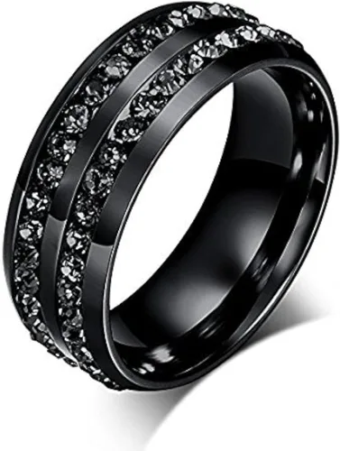Anillo de compromiso unisex de acero inoxidable de titanio pulido de 0.315 pulgadas para hombre y mujer, chapado en oro de 18 quilates, circonita