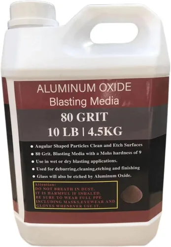 Óxido de aluminio – 10 libras – Medios abrasivos de chorro de arena media a fina para gabinetes de voladura o pistolas de granallado. Grano #80