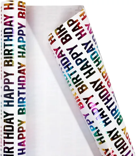 Miniatura 11 de Papel de regalo de cumpleaños, rollo de papel de regalo, papel de regalo kraft – patrón colorido de feliz cumpleaños para niños y niñas, papel