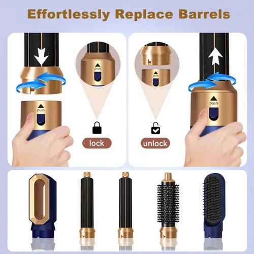Miniatura 6 de Hair Dryer Brush 5 in 1, Negative Ion Blow Dryer Brush Set - 110,000 RPM High - Speed Hot Air Brush Air Styler Curling Wrap Air Curler,Curling Iron