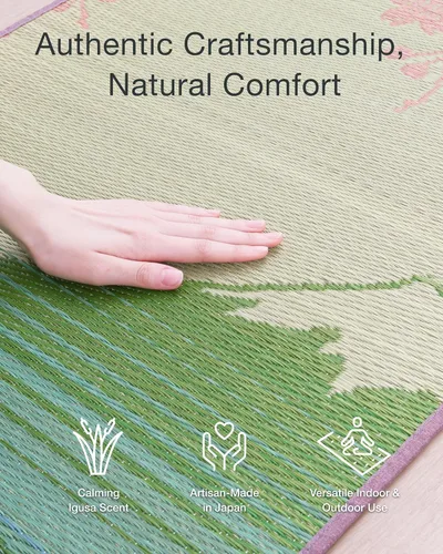Miniatura 3 de FULI Tapete de yoga japonés tatami, tapete Igusa, esterillas antideslizantes para ejercicio y fitness, pilates y entrenamientos de piso, fabricado