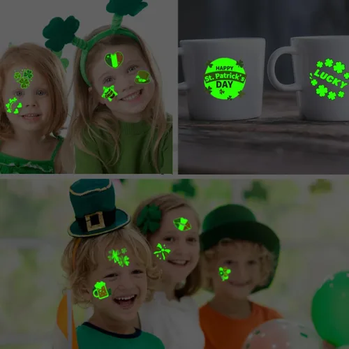 Miniatura 4 de CHARLENT Tatuajes temporales que brillan en la oscuridad del día de San Patricio para niños, 74 hojas individuales, tatuajes luminosos del día