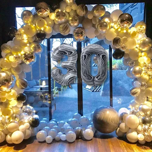 Miniatura 5 de Globos gigantes de papel de aluminio de mármol negro de 40 pulgadas, globos gigantes de helio del número 13 o 31 para decoraciones de cumpleaños