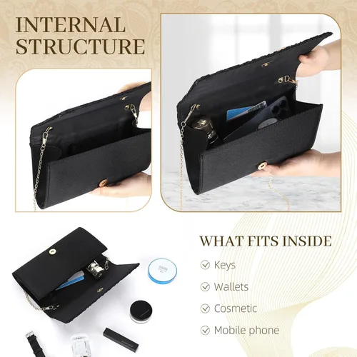 Miniatura 4 de UBORSE Elegante bolso de mano de encaje floral para mujer, bolso de noche, sobre bolso de embrague, boda, baile de graduación, monederos de fiesta