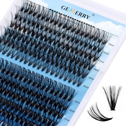 Miniatura 18 de Extensiones de pestañas en racimo GEMERRY, 144 piezas, pestañas individuales, dos estilos, extensiones de pestañas con tallo ancho, suaves