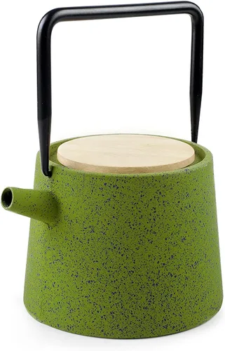 Miniatura 6 de IBILI Tetera Azul de hierro fundido de 40 onzas, fabricada en España, diseño floral, infusor de acero inoxidable, interior esmaltado, compatible