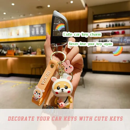 Miniatura 2 de BEXOA Lindo llavero Kawaii Anime Llaveros Accesorios, Shiba Inu Bolso Encantos de Carro de Dibujos Animados Llavero para Niña Mujer
