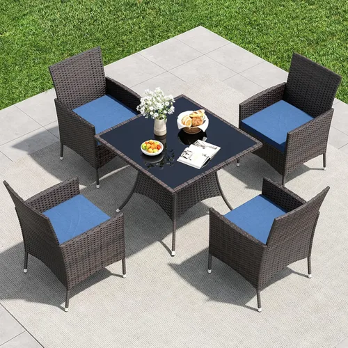 Miniatura 13 de Juego de 10 piezas de comedor para patio al aire libre, mesa de patio y sillas de ratán con agujero para paraguas, juego de mesa de comedor para 8