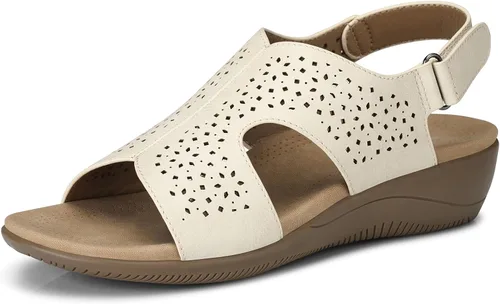 Miniatura 5 de SHIBEVER Sandalias planas para mujer, cómodas y elegantes, con soporte de arco ortopédico, puntera abierta, sandalias de verano para caminar