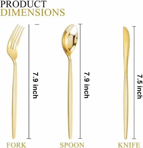 Miniatura 3 de SUT 150 piezas de cubiertos de plástico dorado, utensilios de plástico, cubiertos dorados desechables, utensilios desechables resistentes, juego