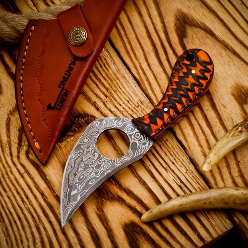 Miniatura 3 de Predator Hunter - Cuchillo de damasco hecho a mano con funda de cuero, para desollar, acampar, al aire libre, cuchillos de bushcraft EDC de hoja