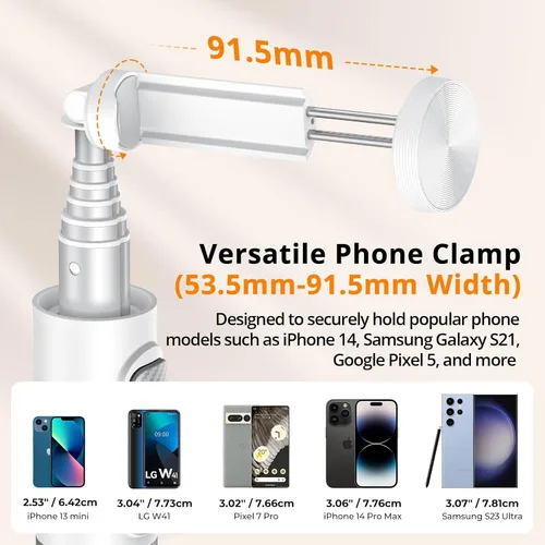 Miniatura 4 de ATUMTEK Trípode selfie stick de 55 pulgadas, trípode extensible todo en uno para teléfono con control remoto Bluetooth recargable para iPhone, Blanco