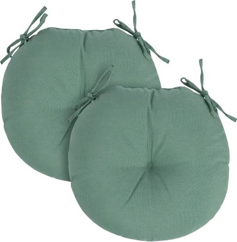 Miniatura 9 de FUNHOME Juego de 2 cojines para sillas bistró de 15"x15"x4", repelentes al agua, redondos, cojines para sillas de exterior con lazos, almohadillas