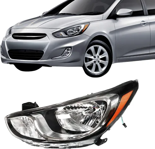 Para 2012 2013 2014 Hyundai Accent (8 pines) Conjunto de faros halógenos izquierdo lado del conductor carcasa negra lente transparente sin DRL