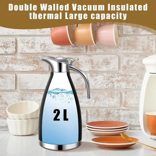 Miniatura 5 de Uiifan 2 Piezas Jarras Térmicas de Café de 68 oz, Jarra de Café Aislada de Acero Inoxidable para Líquidos Calientes, Olla Térmica al Vacío