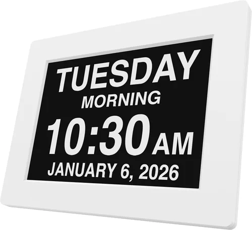 Miniatura 11 de American Lifetime Reloj digital grande para personas mayores, negro, 8 pulgadas, con día y fecha, alarmas personalizables, atenuación automática