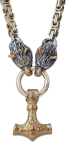 Miniatura 6 de Collar con colgante de cabeza de lobo Thor Mjolnir Viking Jewelry