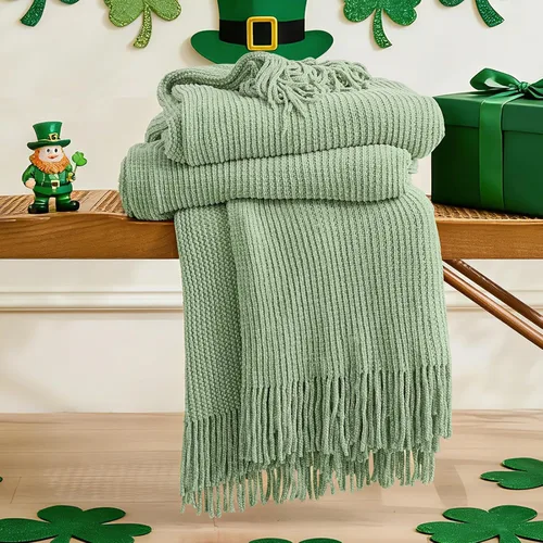 Miniatura 15 de inhand Mantas de punto para sofá y cama, manta de punto suave y acogedora con borlas, mantas decorativas ligeras y mantas decorativas de granja