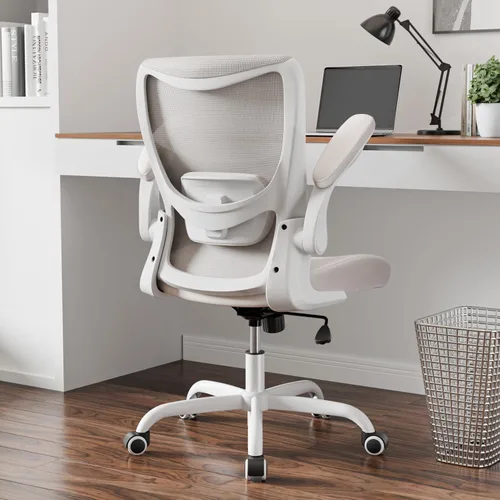 MUXX.STIL Silla de oficina, silla de escritorio ergonómica de piel sintética con soporte lumbar ajustable y reposabrazos abatible, silla de Crema