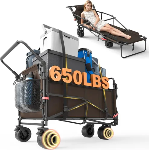 Miniatura 14 de LEVELEVE Vagón Plegable de Servicio Pesado - Carrito Plegable 2 en 1, Capacidad de 400 libras, Ruedas Todo Terreno con Frenos y Bolsillos Laterales