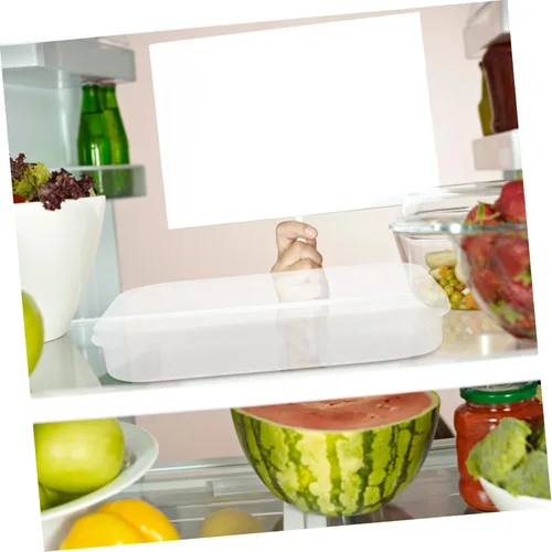 Miniatura 6 de Hemoton Caja apilable para refrigerador, 2 unidades, 9.64 x 7.28 x 1.37 pulgadas, recipientes herméticos transparentes para almacenamiento