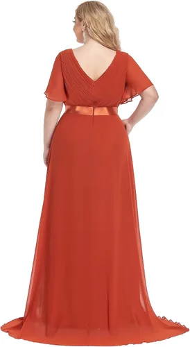 Miniatura 57 de Ever-Pretty Vestido formal para mujer, Navidad, Año Nuevo, cuello en V, gasa, talla grande, largo hasta el suelo, vestido de dama de honor
