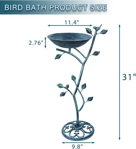 Miniatura 3 de HOUYANG Baño para pájaros con pedestal de hierro fundido de 11.4" de ancho x 31" de alto, baños para pájaros para exteriores, baño para pájaros