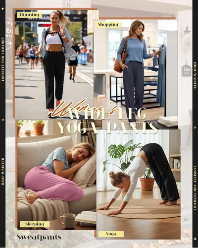 Miniatura 145 de Neer - Conjunto de 3 pantalones de yoga de pierna ancha para mujer - Pantalones deportivos cómodos, holgados, de cintura alta y casuales
