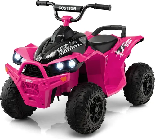 Miniatura 14 de Costzon ATV para niños, vehículo eléctrico de cuatro ruedas de 12 V con función de avance/atrás, 2 velocidades, música, faros, cesta de Negro