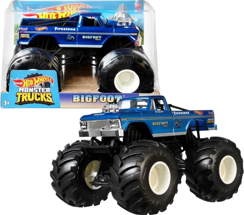 Hot Wheels Camiones Monstruo de Juguete, Pieza de Metal Bigfoot en+U53 a Escala 1:24, Vehículo de Juguete de Tamaño Grande para Niños y