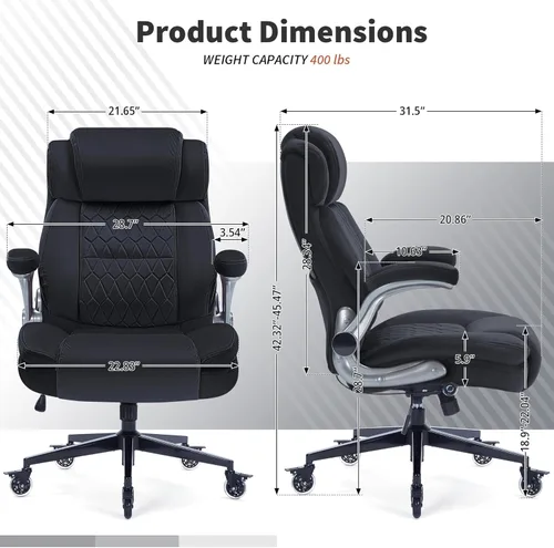 Miniatura 2 de Silla de oficina con respaldo alto de 400 libras, tela acolchada gruesa, soporte lumbar ajustable y brazos abatibles, ruedas de bloqueo, silla