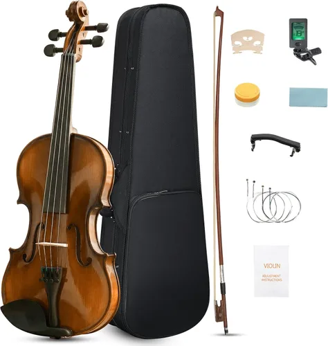 Miniatura 8 de Ktaxon Violín 4/4 para niños y adultos, violín de madera maciza de tamaño completo, violín acústico con estuche portátil y accesorios - Madera