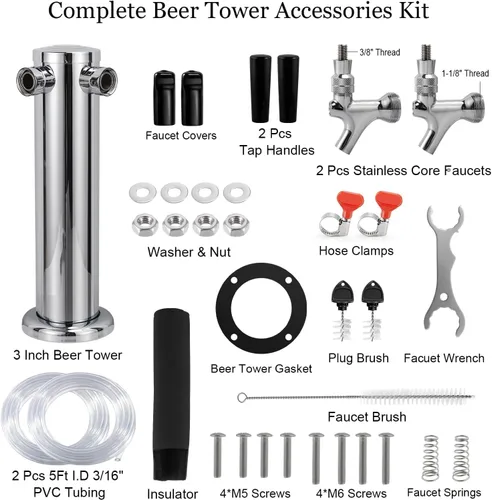 Miniatura 2 de MRbrew Kegerator - Dispensador de torre de grifo de cerveza con doble grifo, torre de cerveza, dispensador de cerveza de barril de acero inoxidable