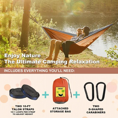 Miniatura 3 de SZHLUX Hamaca de camping doble y individual Hamacas portátiles con 2 correas de árbol, ideal para senderismo, mochileros, caza, al aire libre
