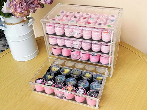 Miniatura 7 de Caja de almacenamiento de 4 niveles para decoración de arte de uñas, organizador acrílico para maquillaje y joyería con cajones, almacenamiento